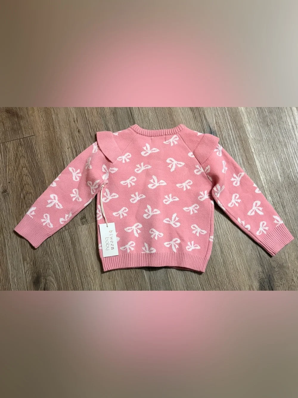 Btween Baby - Pink Bow-Print Knit Cardigan and Pants Set - Size 18 Months